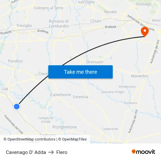 Cavenago D' Adda to Flero map