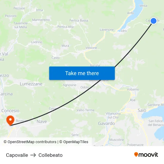 Capovalle to Collebeato map