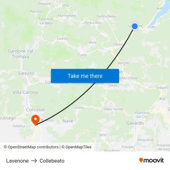 Lavenone to Collebeato map