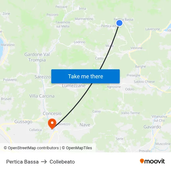 Pertica Bassa to Collebeato map