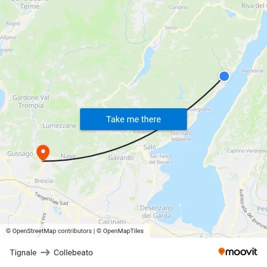 Tignale to Collebeato map