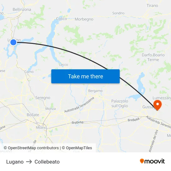 Lugano to Collebeato map