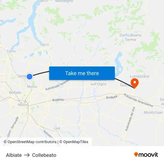 Albiate to Collebeato map