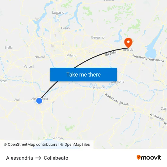 Alessandria to Collebeato map
