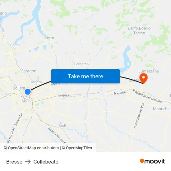 Bresso to Collebeato map