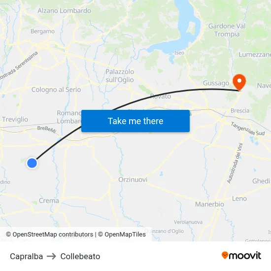 Capralba to Collebeato map