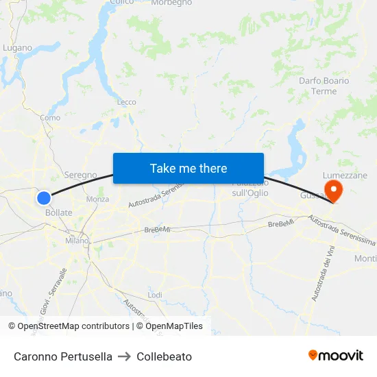 Caronno Pertusella to Collebeato map