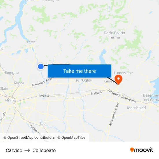 Carvico to Collebeato map