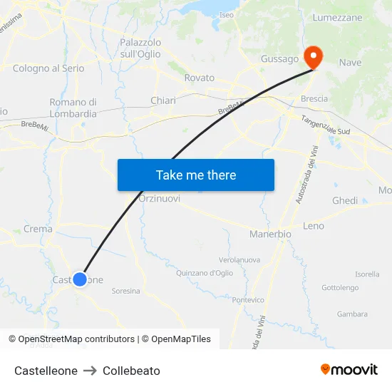 Castelleone to Collebeato map