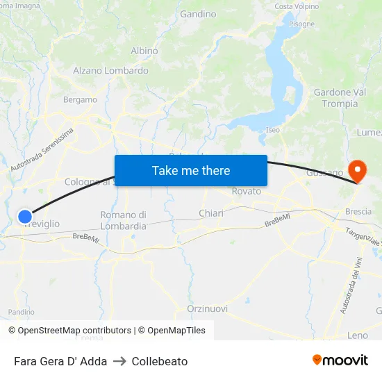 Fara Gera D' Adda to Collebeato map