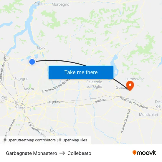 Garbagnate Monastero to Collebeato map