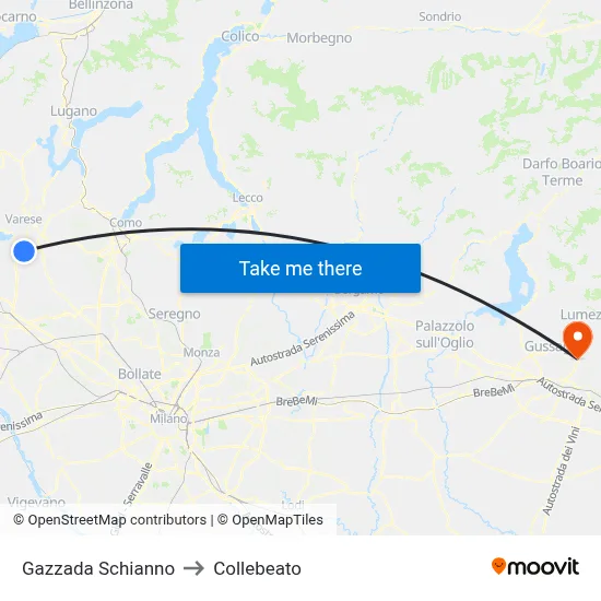Gazzada Schianno to Collebeato map