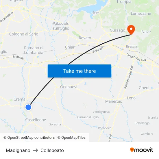 Madignano to Collebeato map