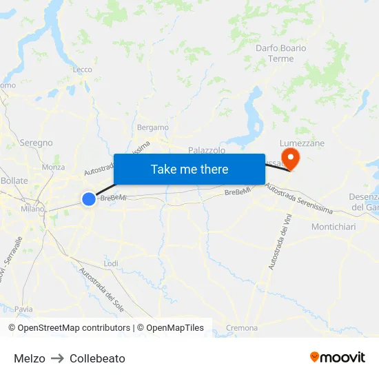 Melzo to Collebeato map