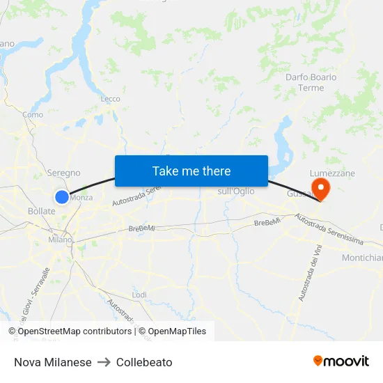 Nova Milanese to Collebeato map
