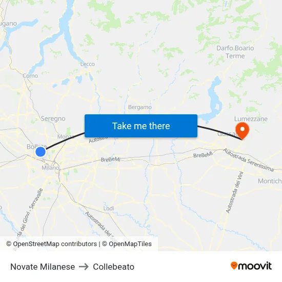 Novate Milanese to Collebeato map