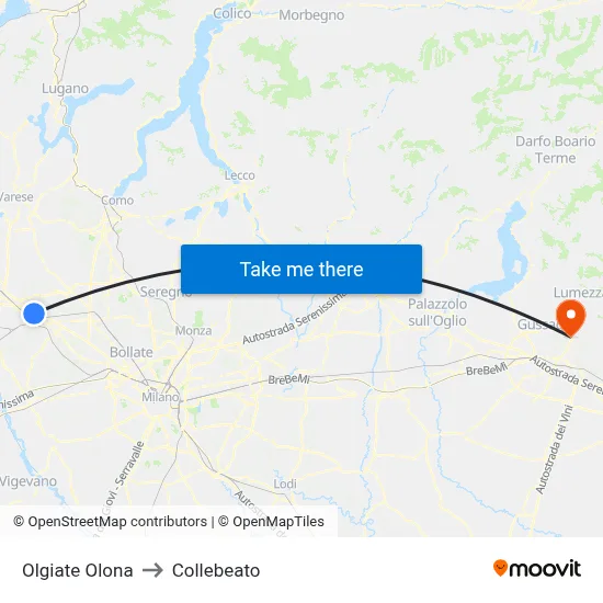 Olgiate Olona to Collebeato map