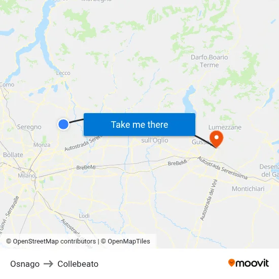 Osnago to Collebeato map