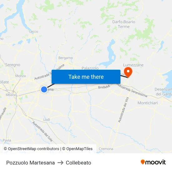 Pozzuolo Martesana to Collebeato map