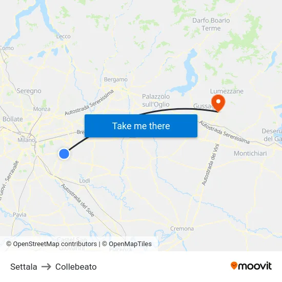 Settala to Collebeato map