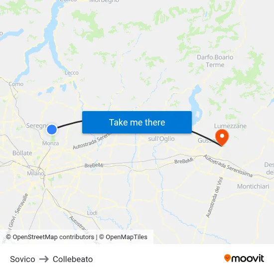 Sovico to Collebeato map