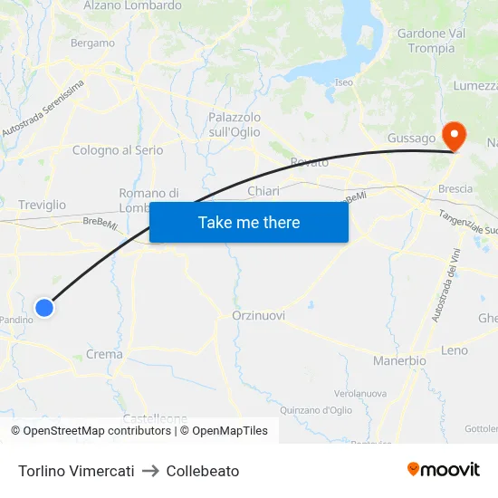 Torlino Vimercati to Collebeato map