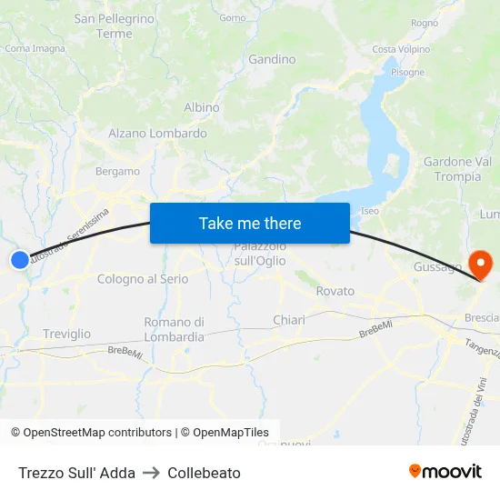 Trezzo Sull' Adda to Collebeato map