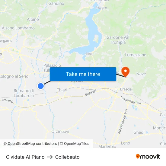 Cividate al Piano to Collebeato map