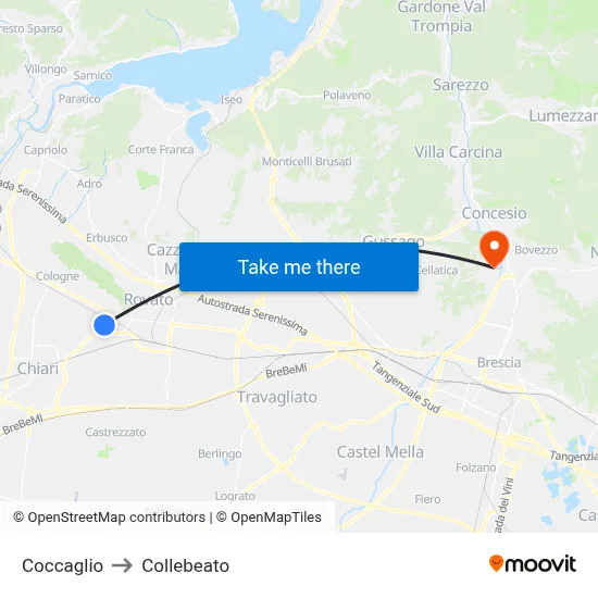 Coccaglio to Collebeato map