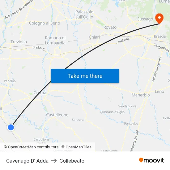 Cavenago D' Adda to Collebeato map