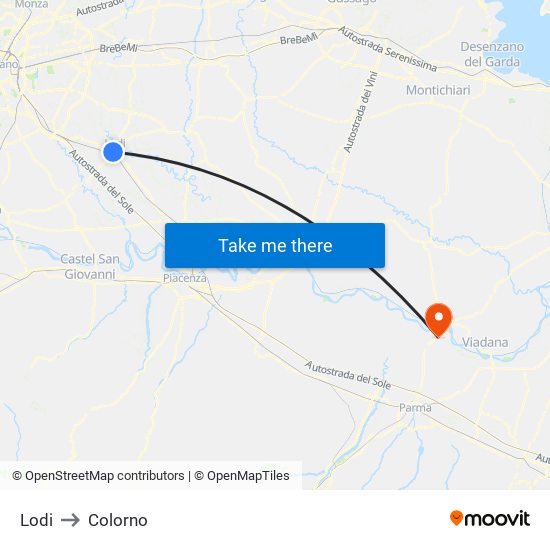 Lodi to Colorno map
