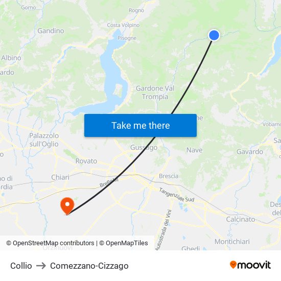 Collio to Comezzano-Cizzago map