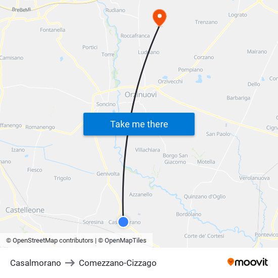 Casalmorano to Comezzano-Cizzago map