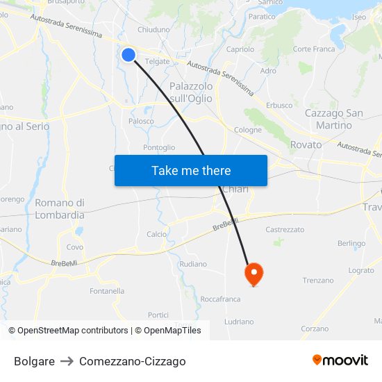 Bolgare to Comezzano-Cizzago map