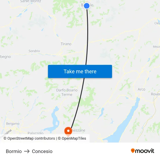 Bormio to Concesio map