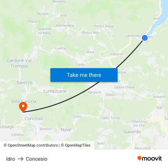 Idro to Concesio map