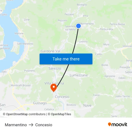 Marmentino to Concesio map