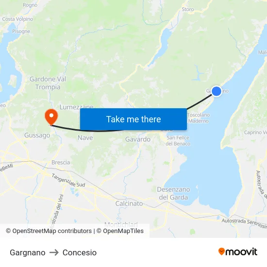 Gargnano to Concesio map