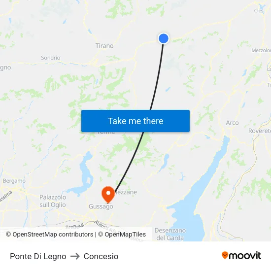 Ponte Di Legno to Concesio map