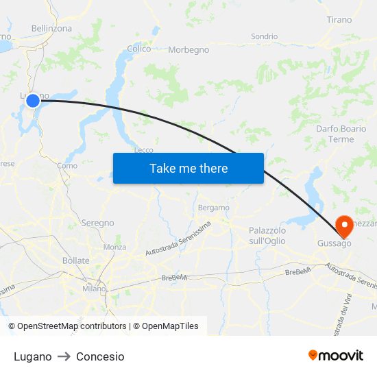 Lugano to Concesio map
