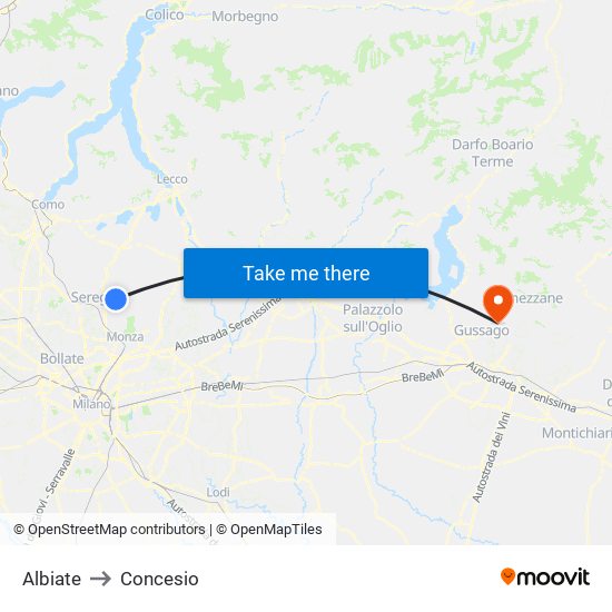 Albiate to Concesio map
