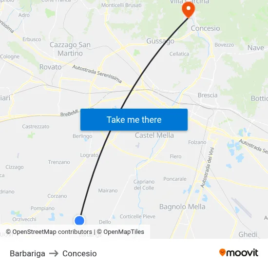 Barbariga to Concesio map