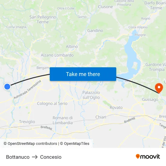 Bottanuco to Concesio map