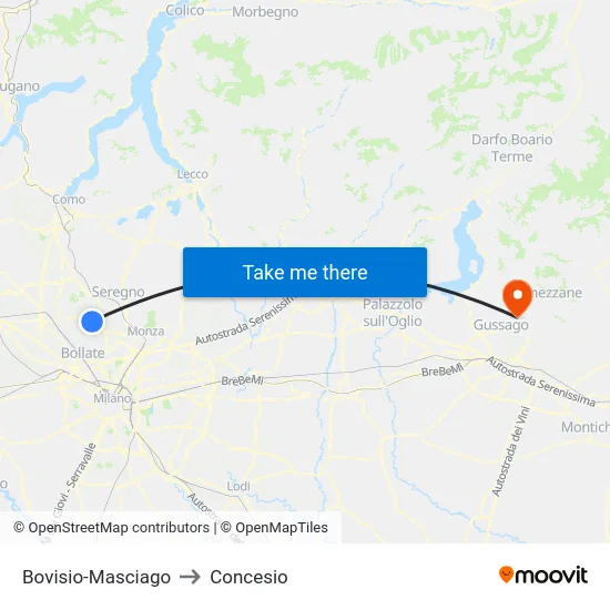 Bovisio-Masciago to Concesio map