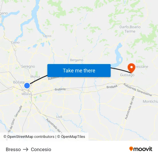 Bresso to Concesio map