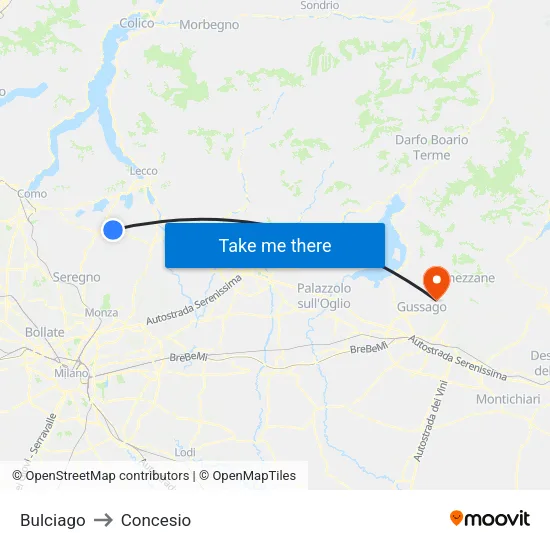 Bulciago to Concesio map