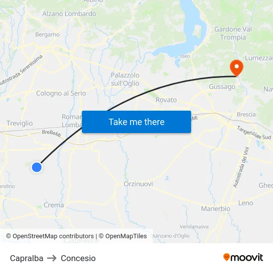 Capralba to Concesio map