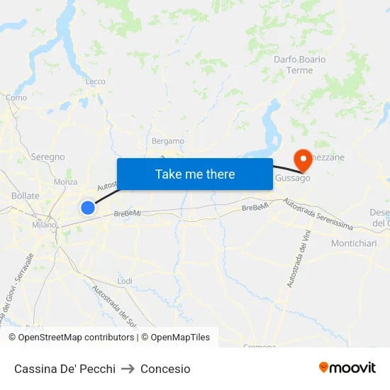 Cassina De' Pecchi to Concesio map