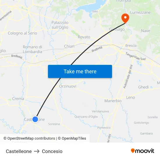 Castelleone to Concesio map