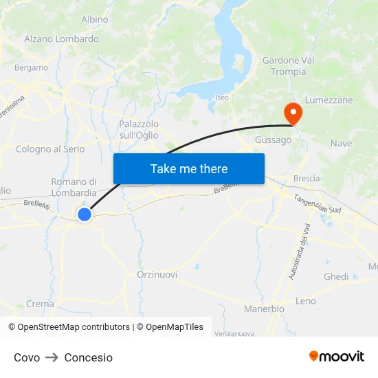 Covo to Concesio map